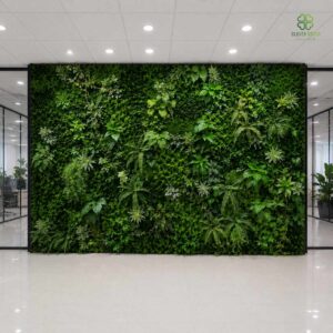 Tường cỏ cây giả hỗn hợp trang trí hành lang đẹp lung linh