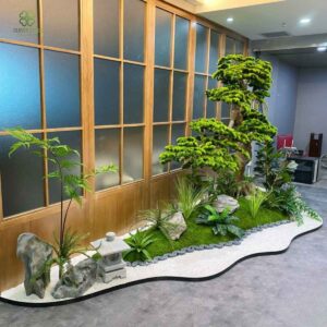 Thi công tiểu cảnh cây tùng giả thân gỗ tại Hà Nội